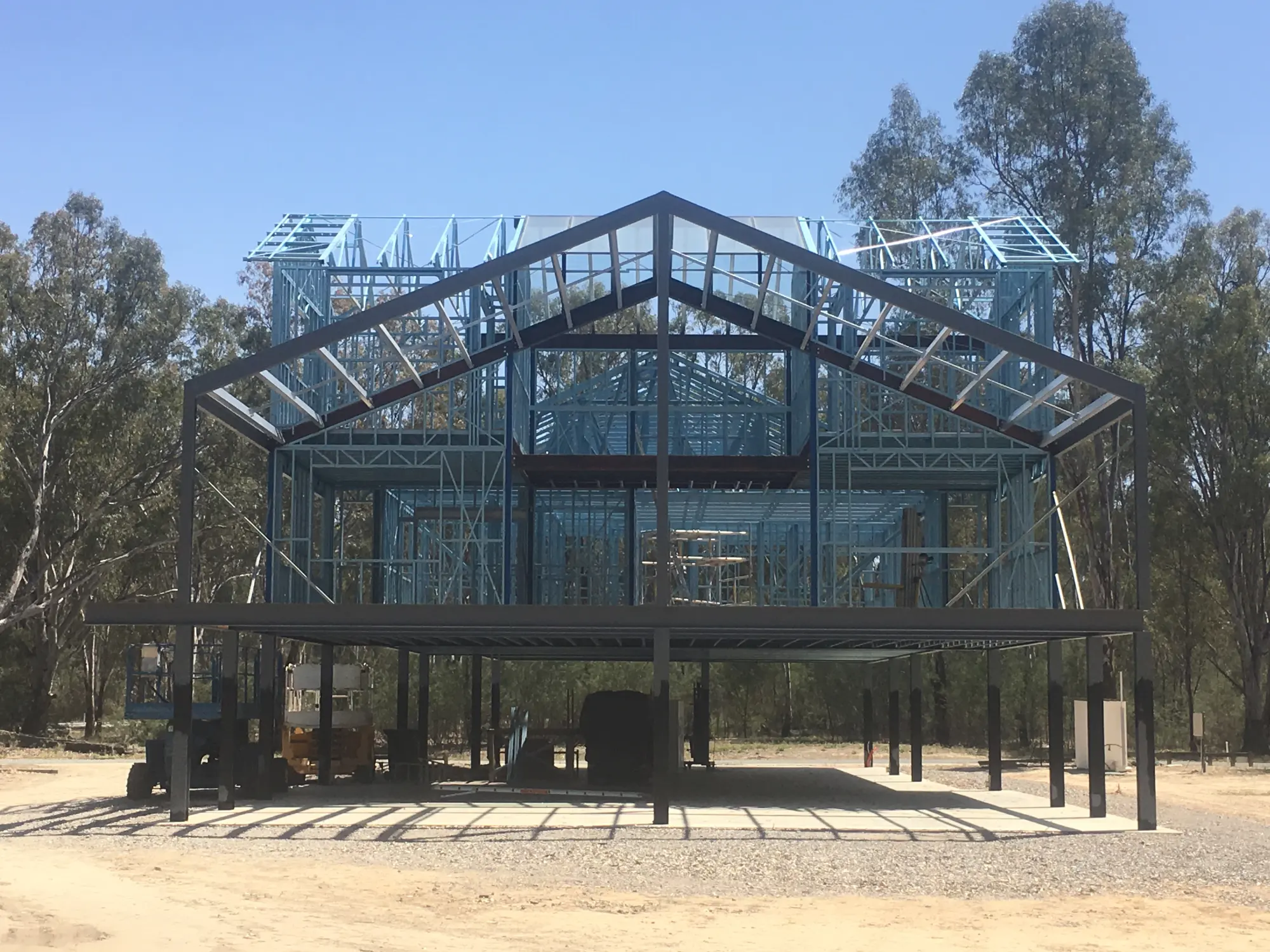 Steel frame and truss structure under construction